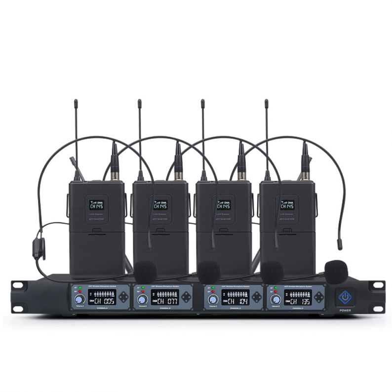 Chất lượng âm thanh tốt 4 kênh UHF Wireless Professional Studio Micrô
