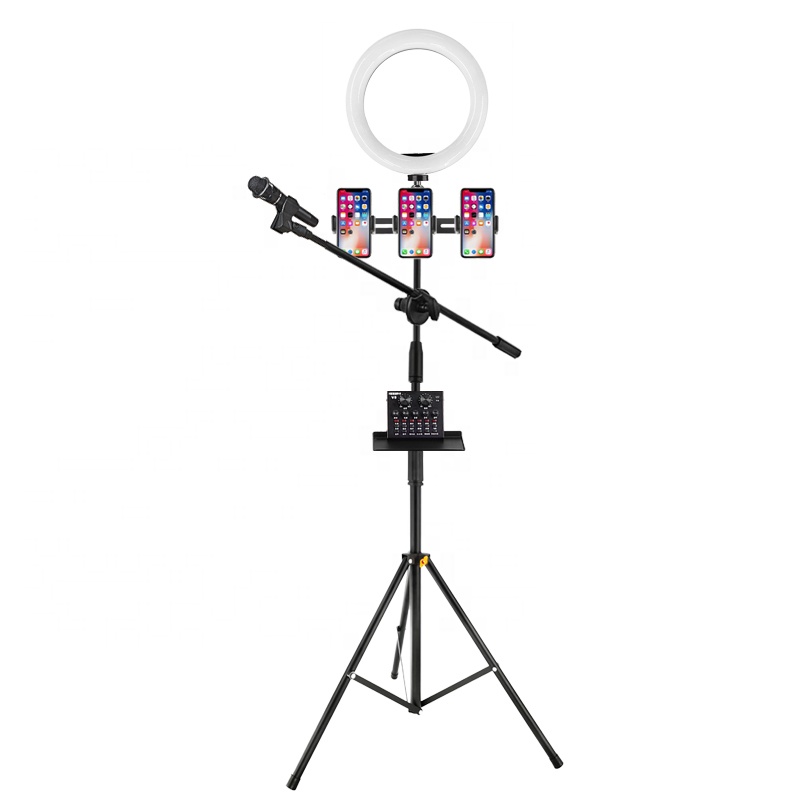 Giá đỡ chân máy micrô với đèn vòng 26cm cho Livestream Ghi video Youtube Tiktok Stand